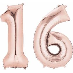 16 jaar | Cijfers | Rose Goud | 100 cm hoog | Folieballon | Feestversiering | Verjaardag | Versiering